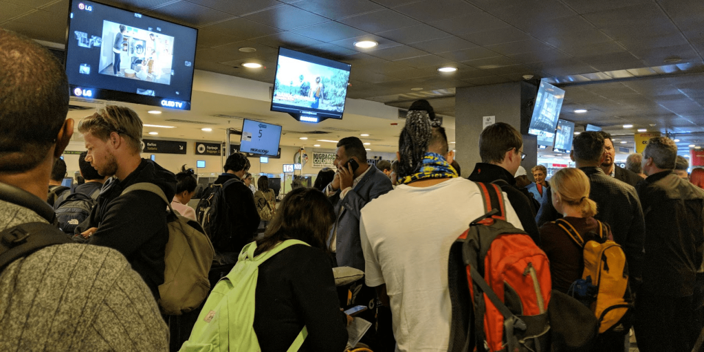 Immigration line at El Dorado airport in Bogotá, Colombia