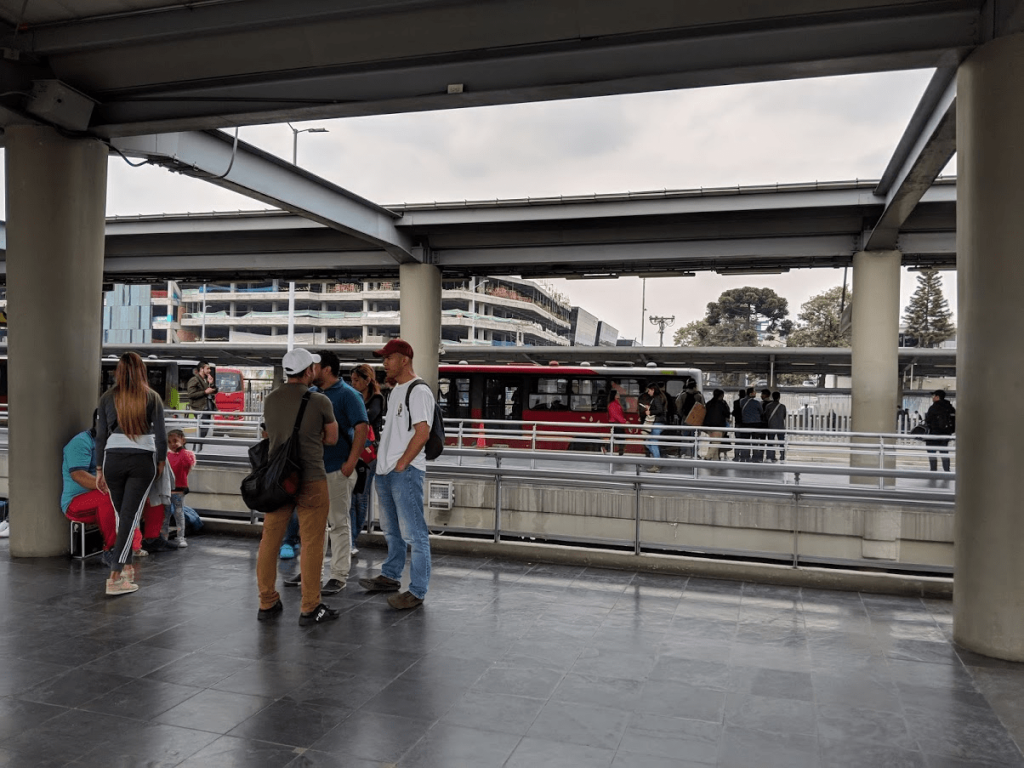 Getting on the bus near the airport